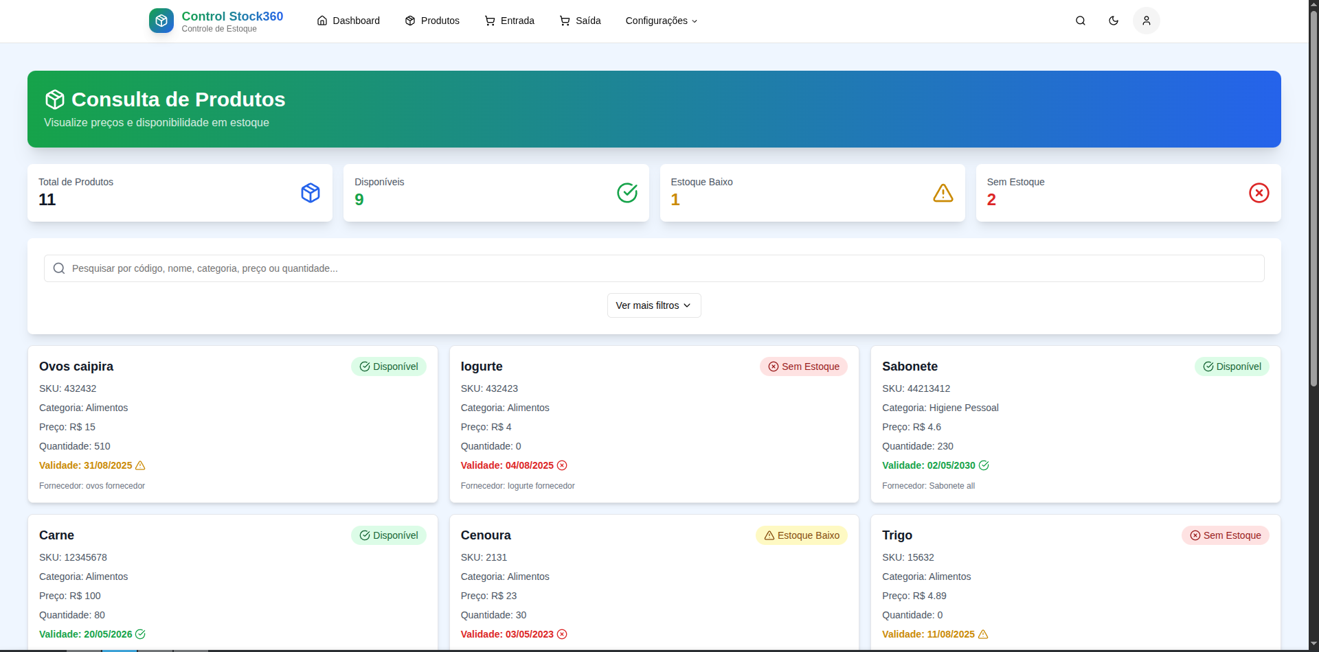 Tela para funcionário